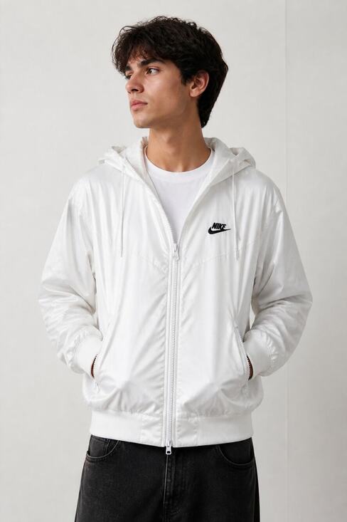 Nike Other - Nike White Medium Hooded Windbreaker Jacket
